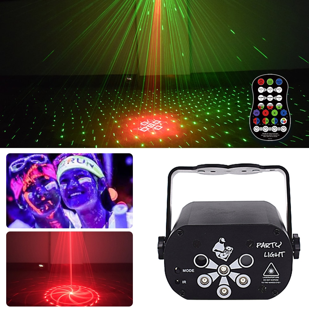 69/129 Patterns USB Rechargeable Led Laser Projector Lights RGB UV DJ Sound Party Disco Light for Wedding Birthday Party dj Home