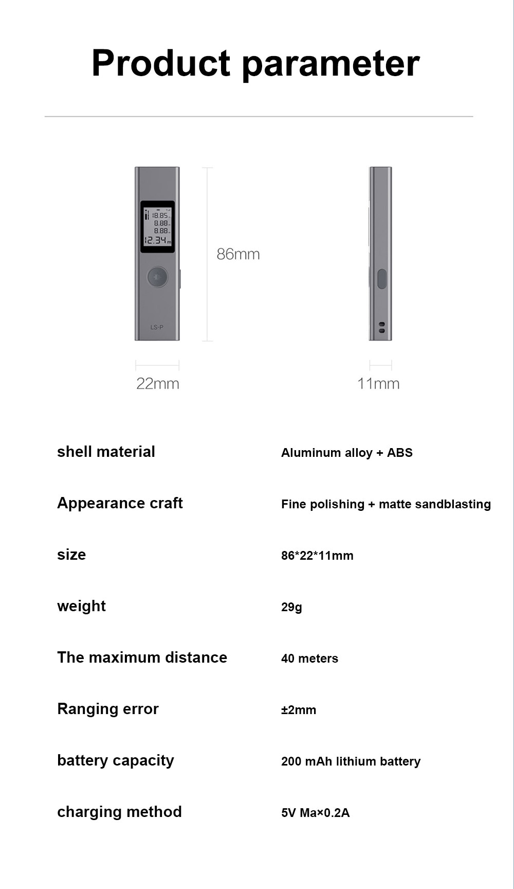 Laser Range Finder USB Charger Tape Measuring Instrument Construction