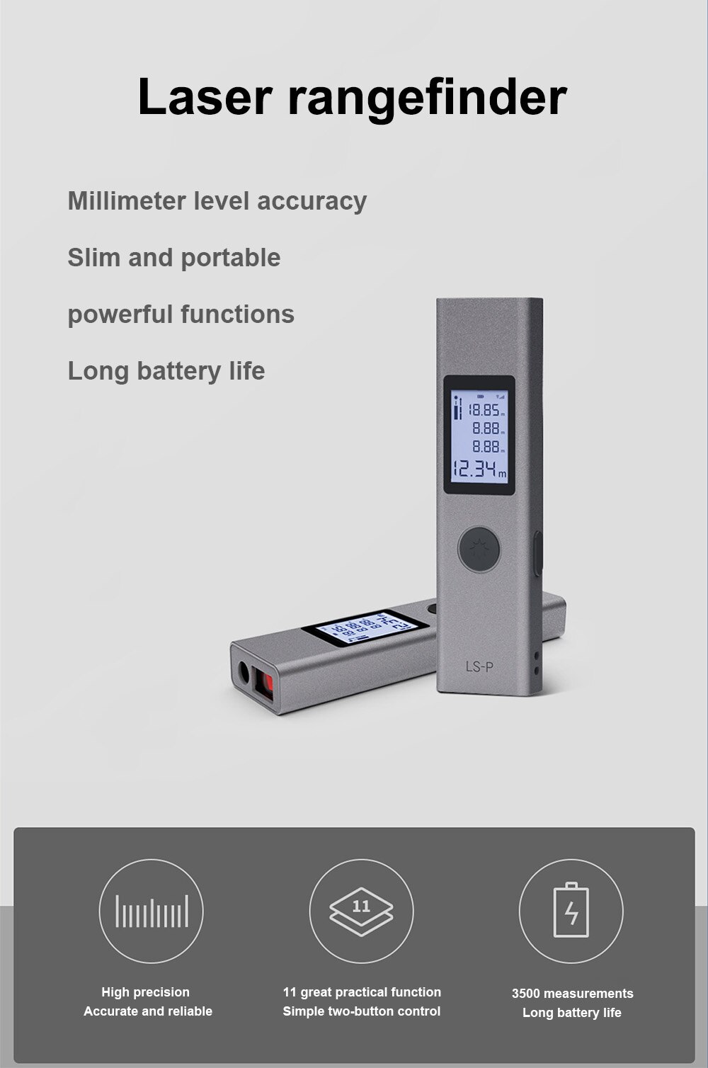 Laser Range Finder USB Charger Tape Measuring Instrument Construction