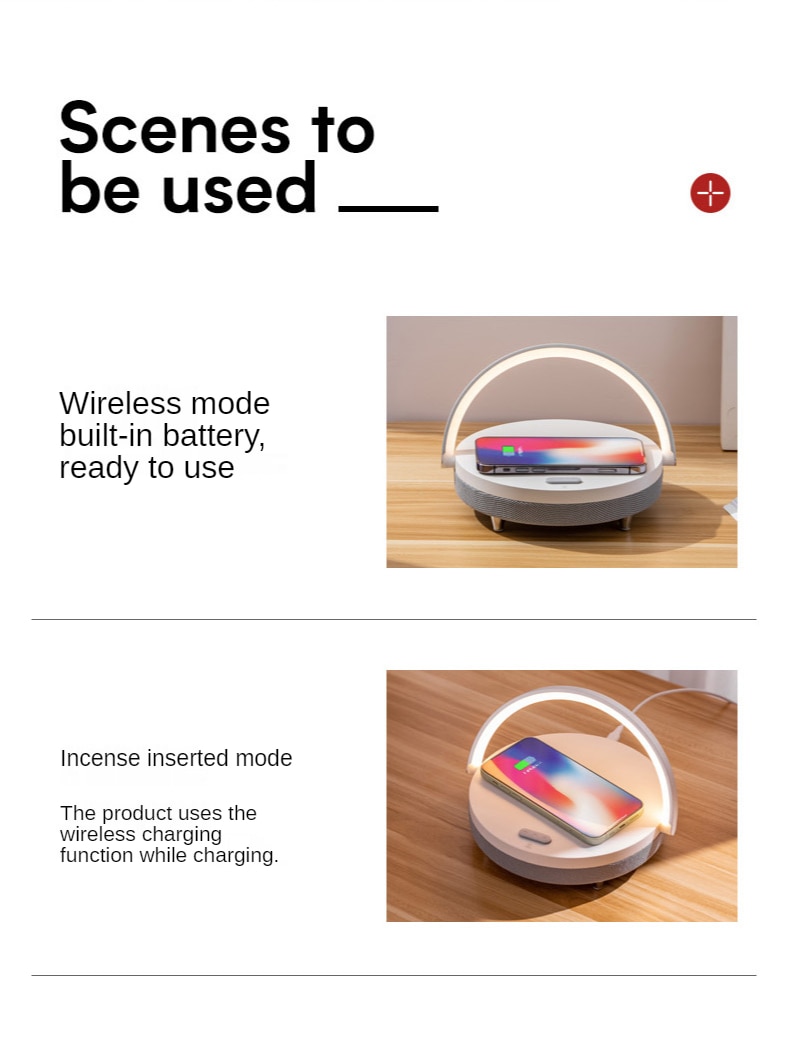 Bluetooth Speaker Wood Wireless Chargers LED Lamp for iPhone x