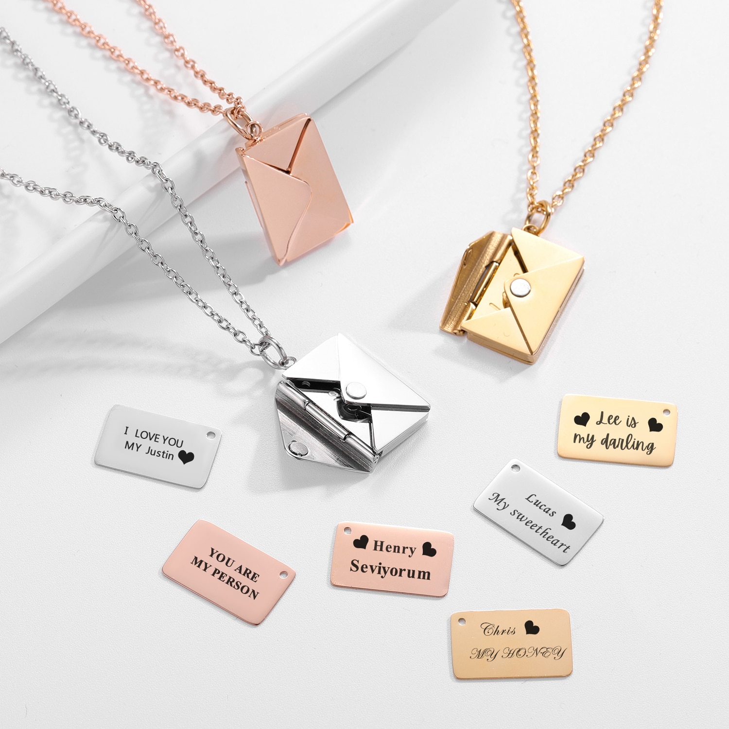 Love Letter Envelope Pendant Necklace Stainless Steel Jewelry Confession Love you for Valentine day Mother day Christmas Gift