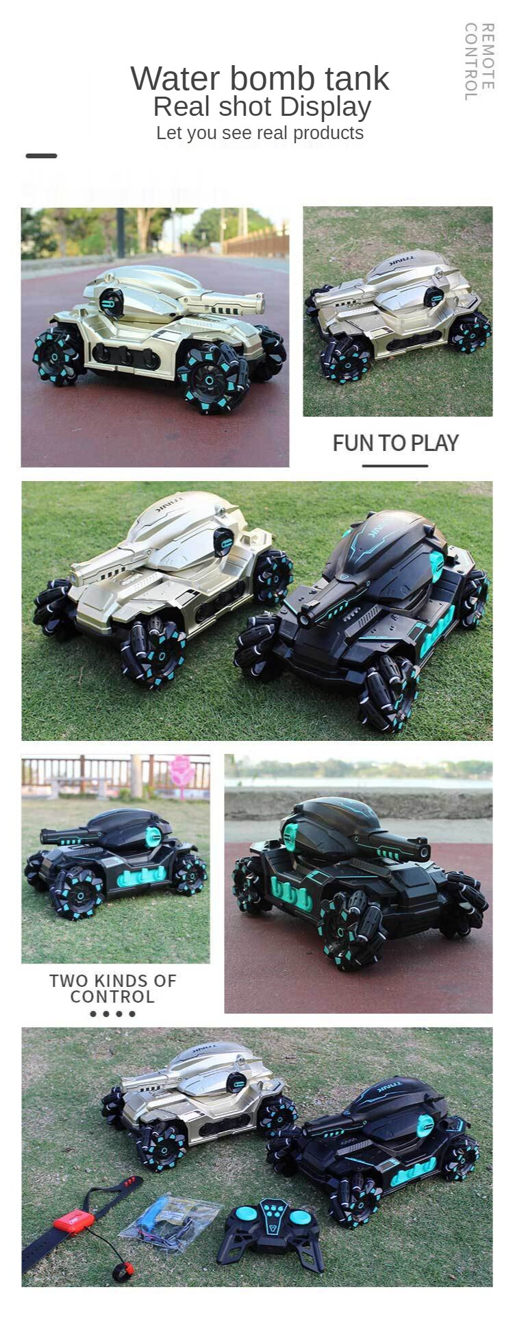 2.4G Water Bomb RC Tank W/ Light & Music Shoots Toys For Boys Tracked Vehicle Remote Control War