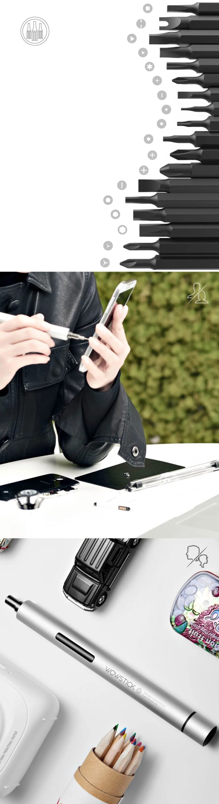 Original Wowstick 1p+ Try Electric Screwdriver 20 Bits Aluminium Body For DIY Tools Kit for Phone Repair