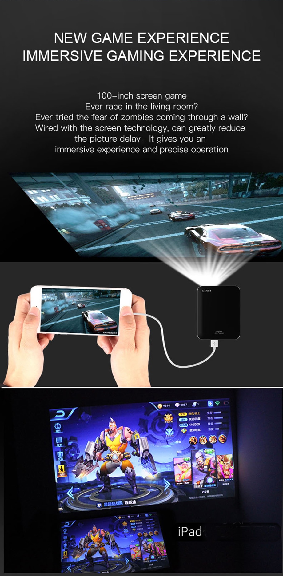 Pocket DLP projector wired connect with android phone iphone HD-in USB battery digital beamer home video projetor