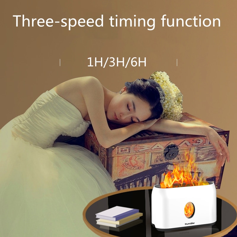 USB Flame Aromatherapy Atmosphere Table Lamp Bedroom Living Room Car 200ml Humidifier Three-speed Remote Control LED Night Light