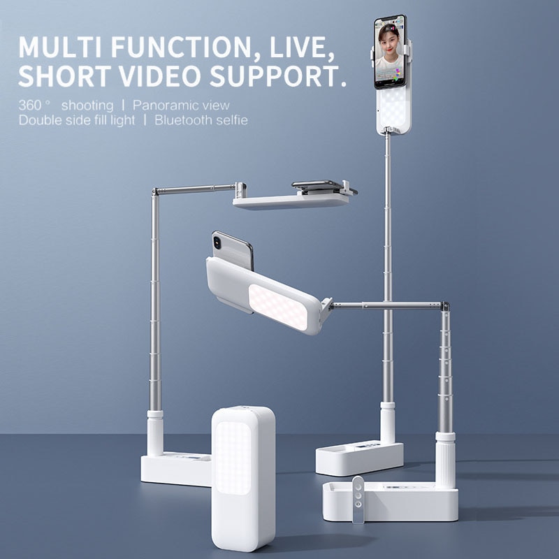 Live broadcast adjustable stand Portable mobile phone stand base with wireless dimming LED Selfie fill light for real-time video