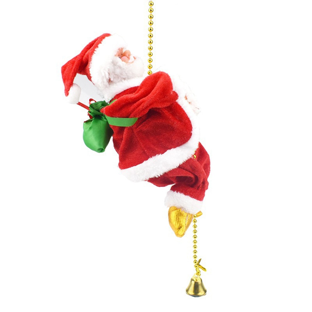 Santa Claus Climbing Beads Battery Operated Electric Climb Up and Down Climbing Santa With Light Music Christmas Decor Ornaments