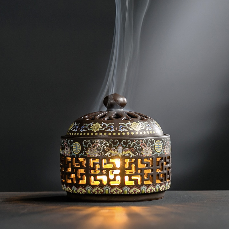Creative Home Decoration Ceramic Led Incense Burner Chinese Classical Ceramic Crafts Gift Tearoom Yoga Room Furnishings