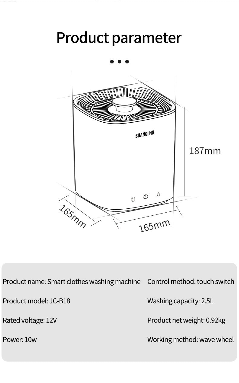 Portable Washing Machine 2.5L Capacity Small Underwear Sterilization Instrument One-key Start For Home Travel