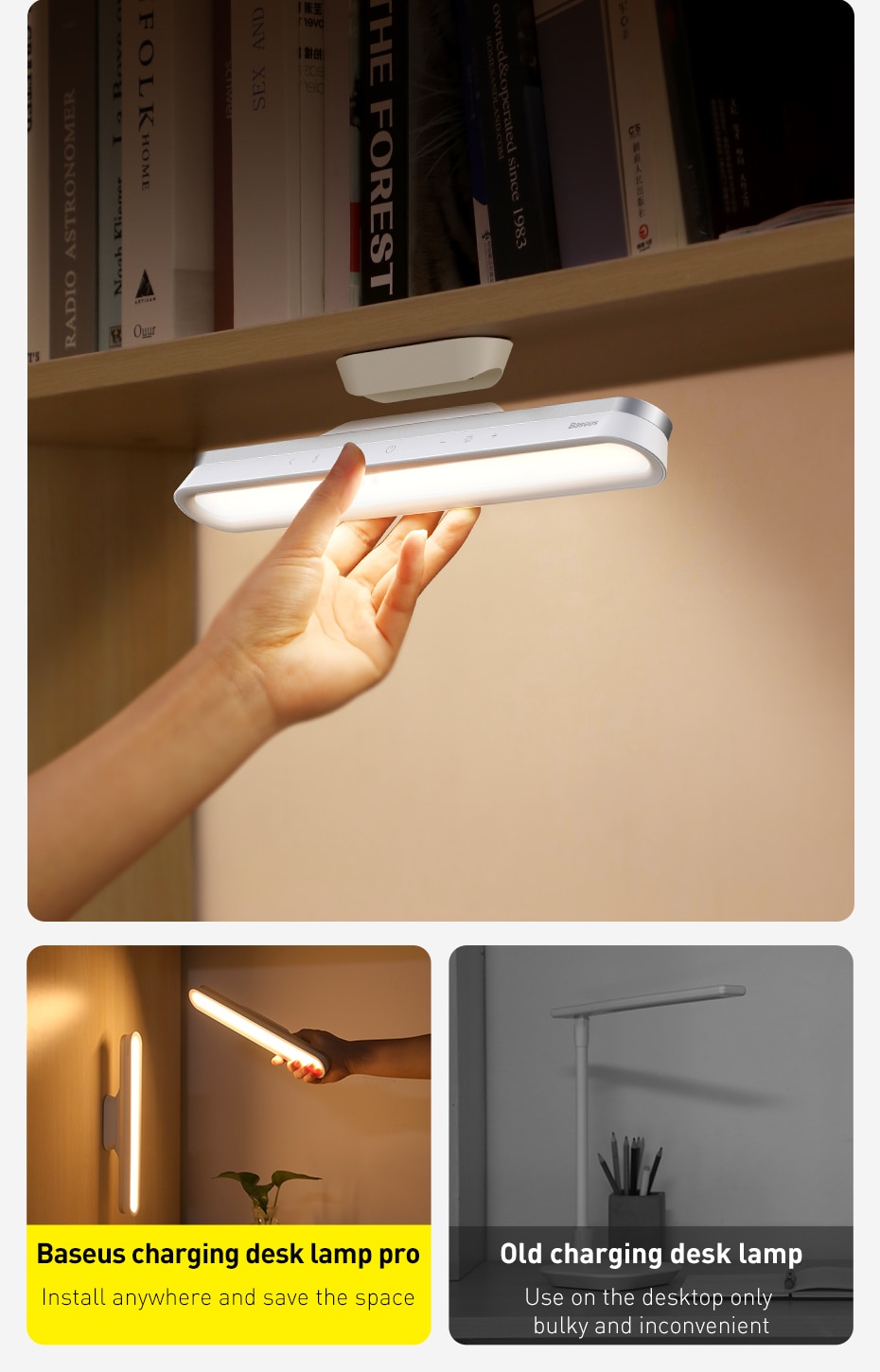 Desk Lamp Hanging Magnetic LED Table Lamp Chargeable Stepless Dimming Cabinet Light Night Light For Closet Wardrobe Lamp