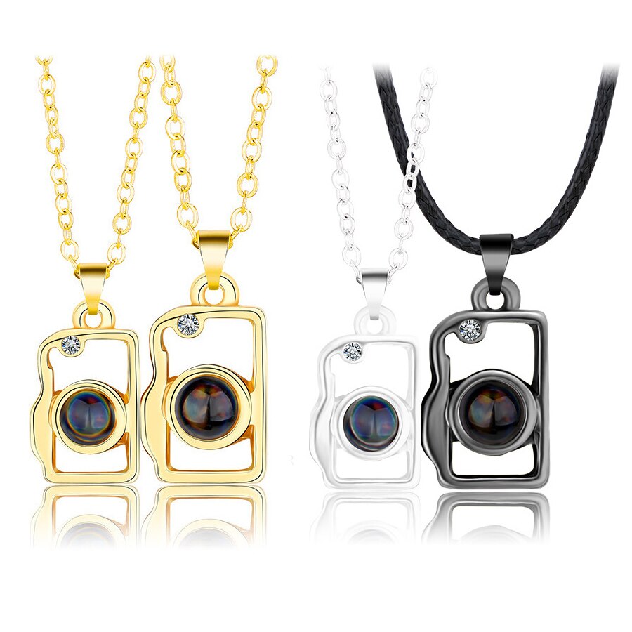2pcs Creative Camera Shaped Magnetic Necklace 100 Language I Love You Projection Necklace New Trend Couple Lover Jewelry Gifts