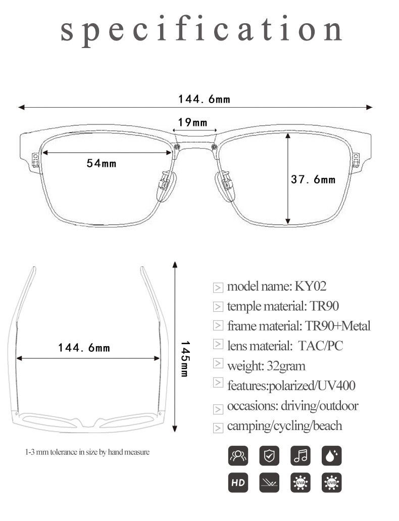 Ky Smart Glasses Wireless Bluetooth Call Audio Glasses Hands-Free Calling Music Audio Sports Glasses Wireless Headphones