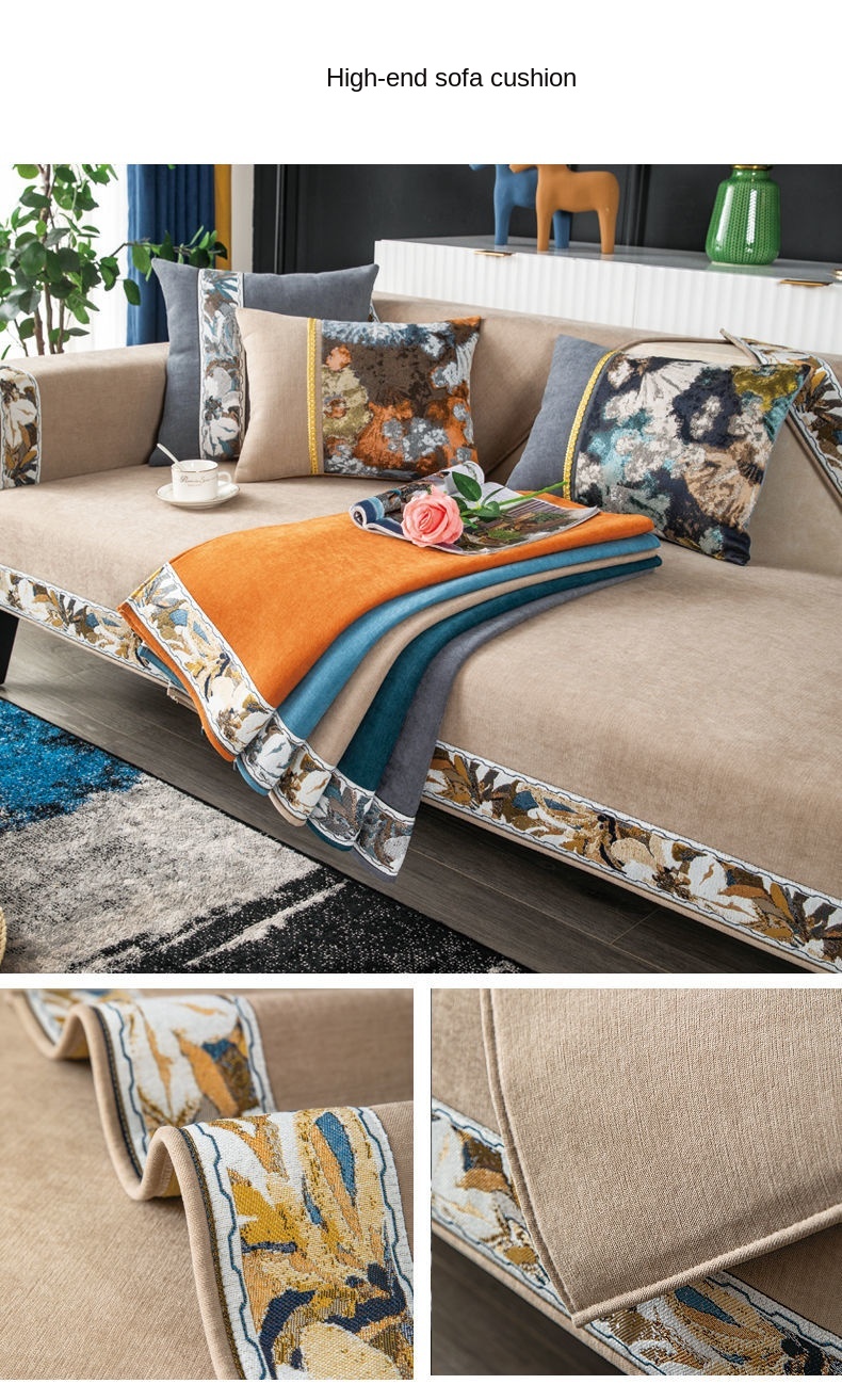 Luxury Embroidery Sofa Towel Fashion Solid Color High Grade Chenille Sofa Cover Anti-slip Couch Covers for Living Room