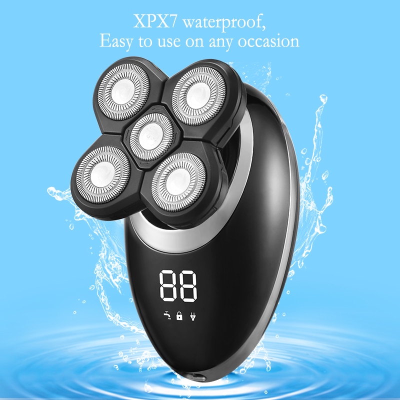 IPX7 Waterproof Electric Shaver Razor for Men Beard Hair Trimmer Rechargeable Bald Head Shaving Machine LCD Display Grooming Kit