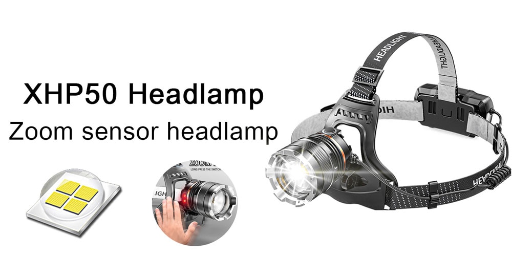 COB LED Headlamp Sensor Headlight with Built-in Battery Flashlight USB Rechargeable Head Lamp Torch 5 Lighting Modes Work Light