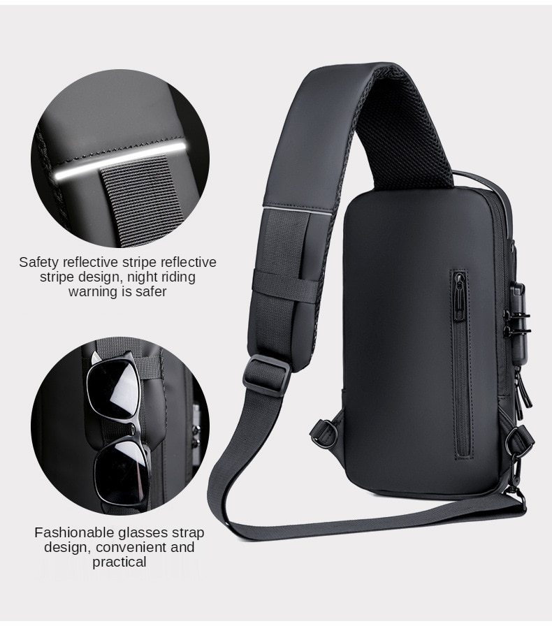 Multifunction Patent Leather Chest Bag Men Waterproof Men Crossbody Bag Anti-theft Travel Bag Male USB Charging Chest Bag Pack