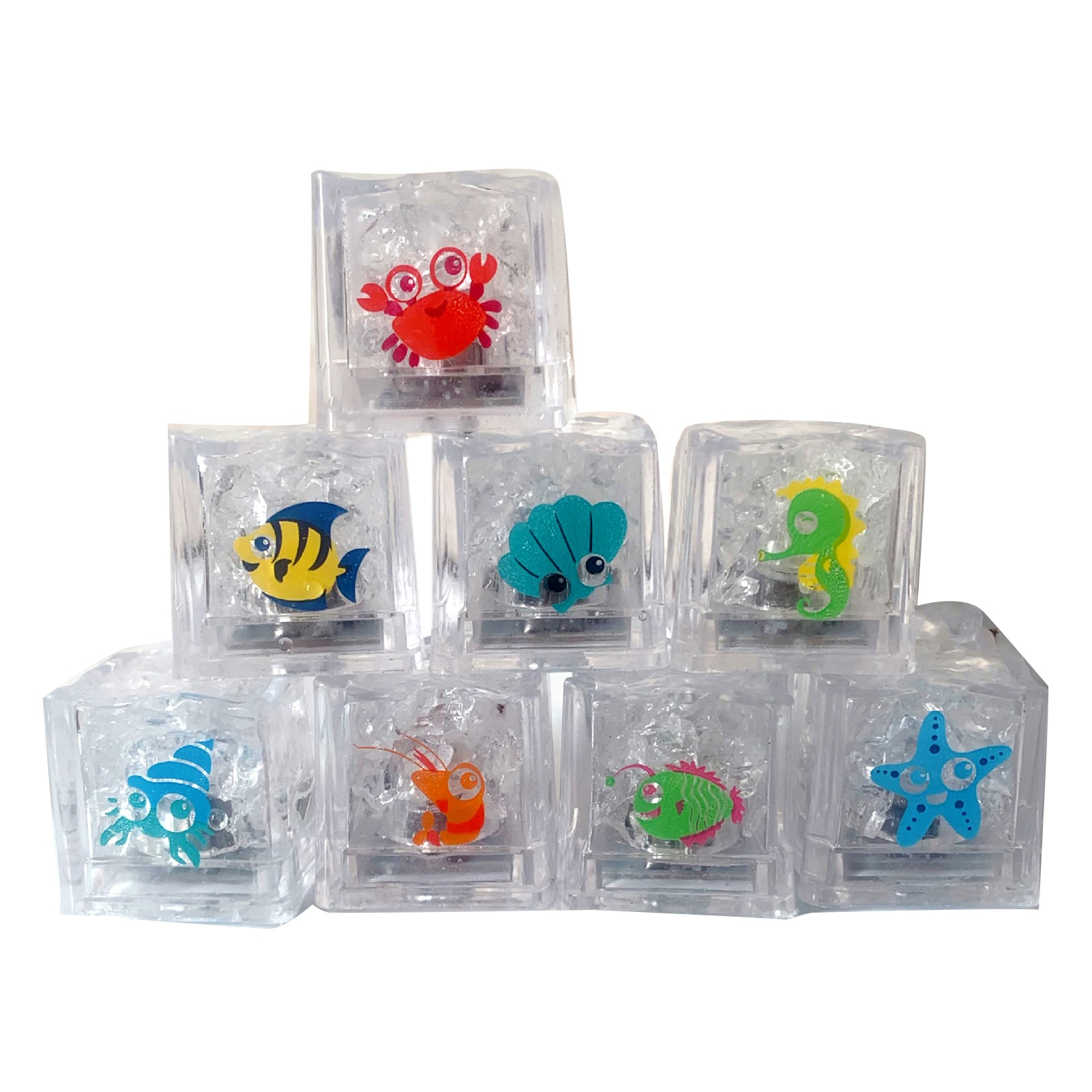 8Pcs Kids Bathing Water Luminous Ice Cubes Shape Cute Animal Print Colorful LED Light Toys
