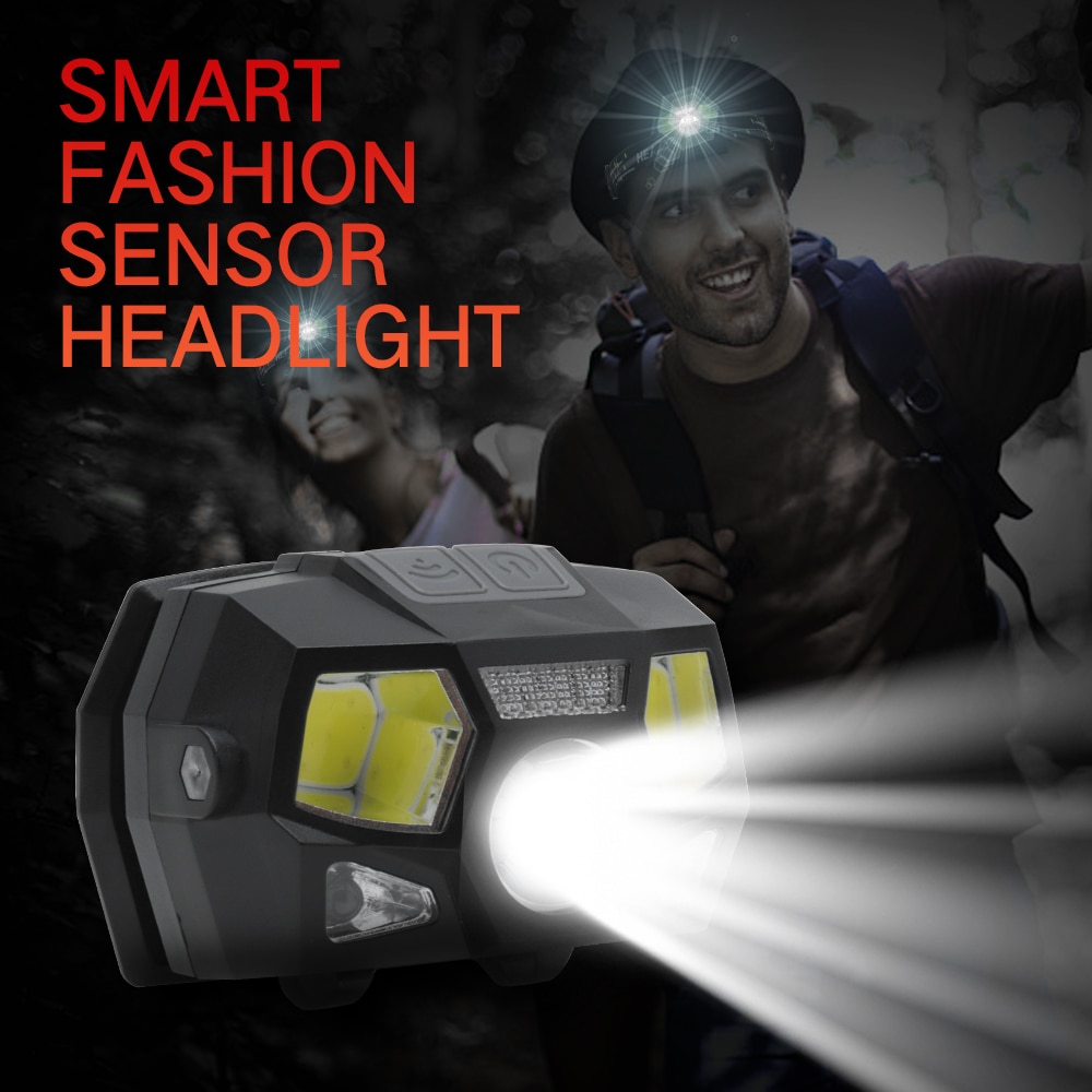 Headlamp LED XPE+COB Motion Sensor Ultra Bright Hard Head Lamp Powerful Headlight USB Rechargeable Waterproof Flashlight