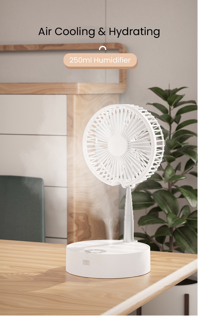 Foldable Electric Fan Type-C Rechargeable Hydrating Cooling Fan Cordless Water Mist Fan Humidifier with Remote Control Household