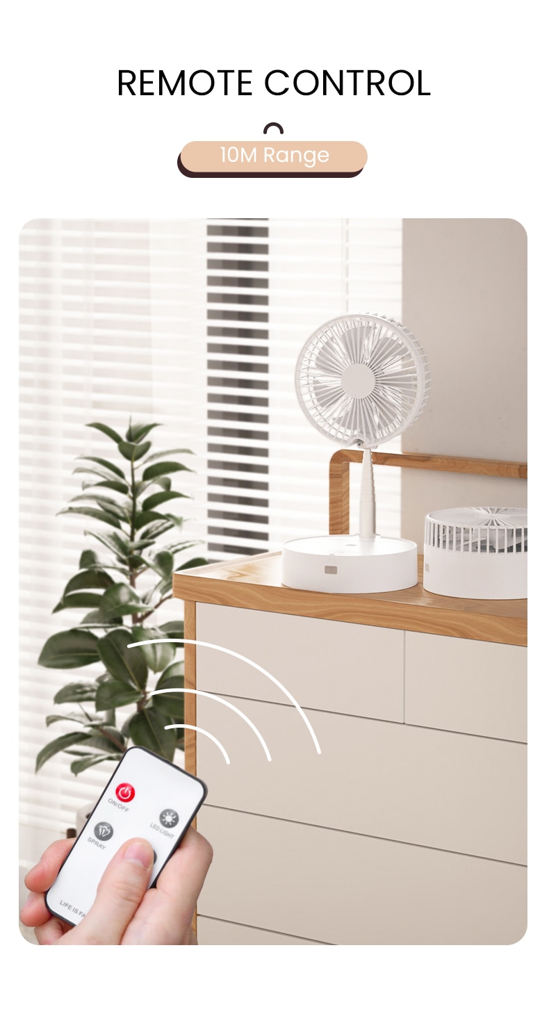 Foldable Electric Fan Type-C Rechargeable Hydrating Cooling Fan Cordless Water Mist Fan Humidifier with Remote Control Household