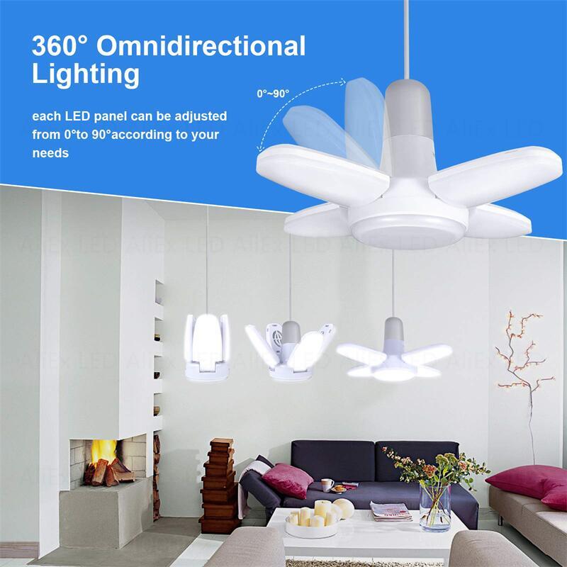 E27 LED Bulb Fan Blade Timing Lamp 220V 110V 28W 360°Foldable Led Industrial Light Bulb Lamp For Home Ceiling Light Garage Light