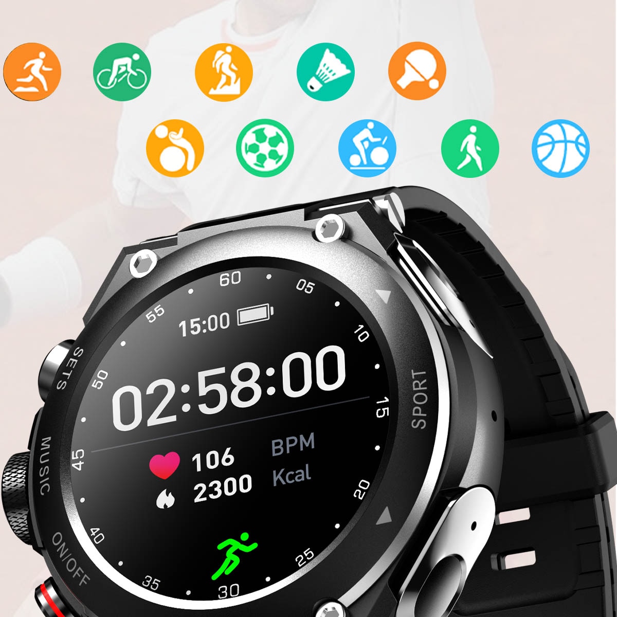 Smart Watch with Earbuds Bluetooth Headset Smartwatch  with Speaker Tracker Music Heart Rate Monitor Sports Watch