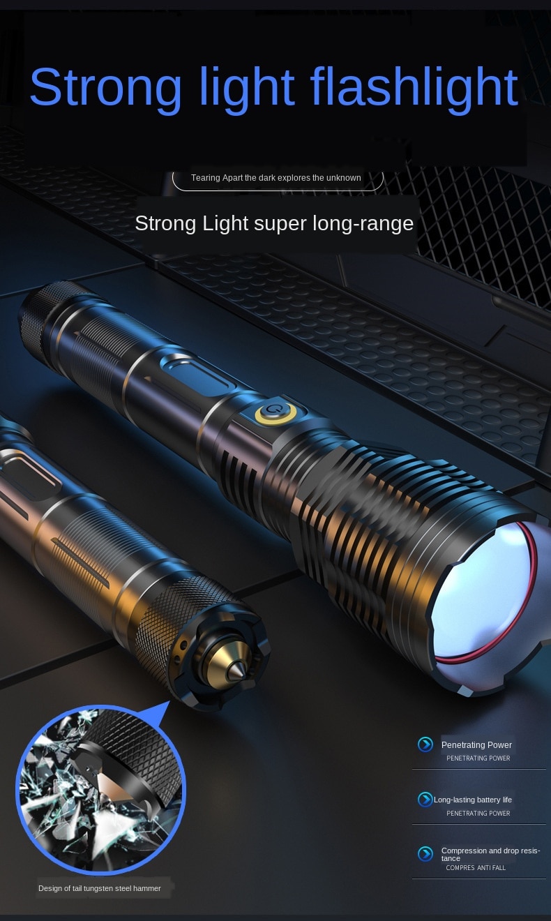 Zoom Flashlight New Xhp90 Super Bright Flashlight Outdoor Waterproof Aluminum Alloy Zoom Charging Power Torch