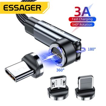 Essager 540 Rotate Magnetic Cable 3A Fast Charging Micro Type C Data Wire Cord For iPhone Samsung Magnet Charge USBC Phone Cable