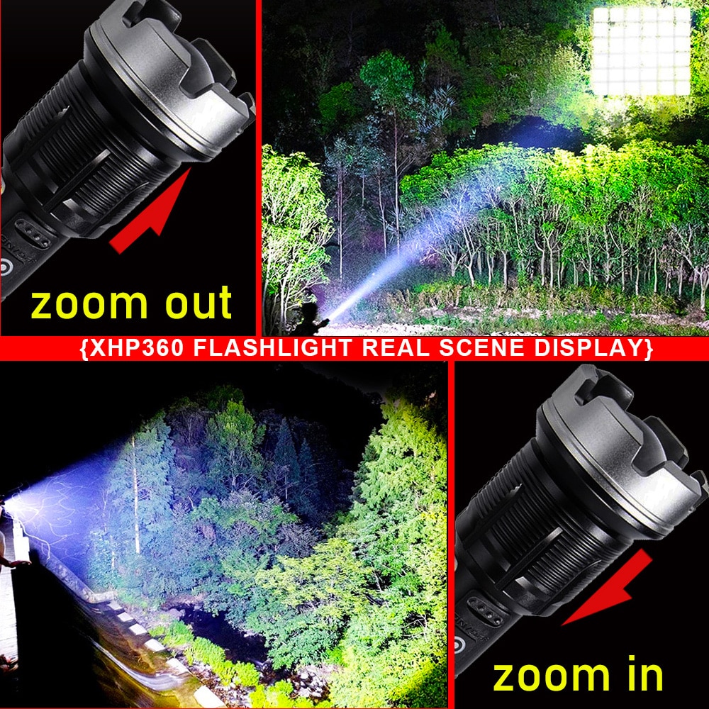 Super Brightest XHP360 Led Flashlight Rechargeable Torch Usb Powerful Tactical Flash Light Hunting Lantern Waterproof Hand Lamp