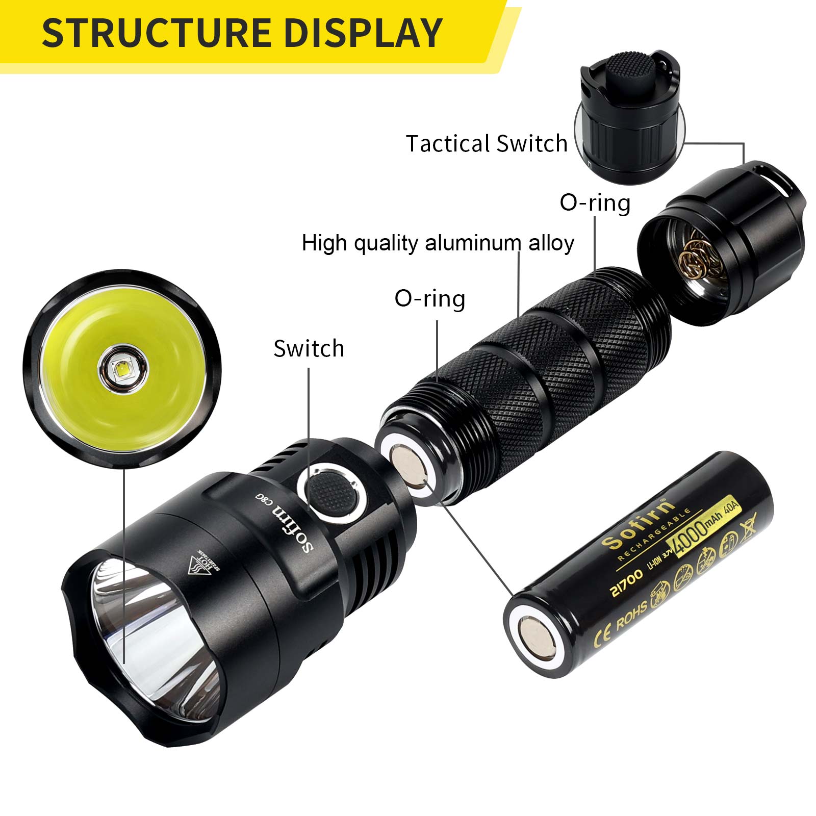 Flashlight C8G Powerful 21700  LED SST40 2000lm 18650 Torch with ATR 2 Groups Ramping Indicator